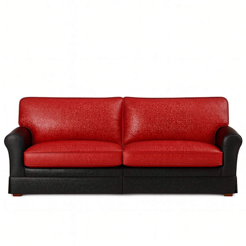 Divano a due posti in PU bicolore nero e rosso con seduta ampia-woodhomecraft